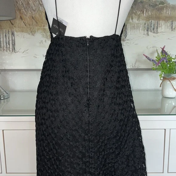 NWT Topshop Black Lace Asymmetrical Dress With Plunge Neckline - Picture 9 of 14